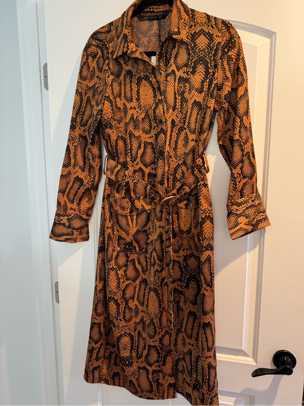 Snake Print Shirt Dress in Brown  and Black